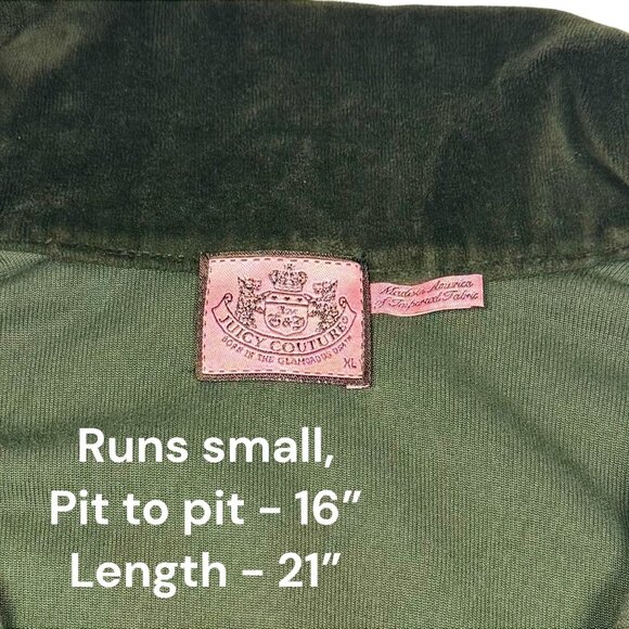 Vintage 2YK Juicy Couture Track Suit Top Sz.M Olive Green Velour Full Zip Pocket - Picture 7 of 10
